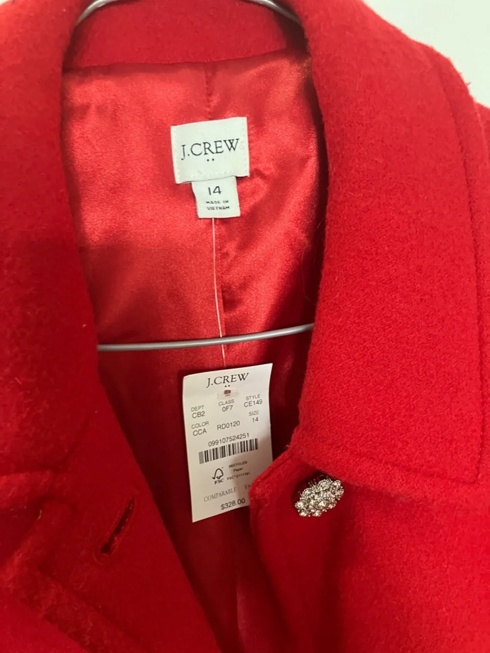 J. Crew Red Wool Blend Pea Coat with Decorative Buttons - Picture 2 of 3